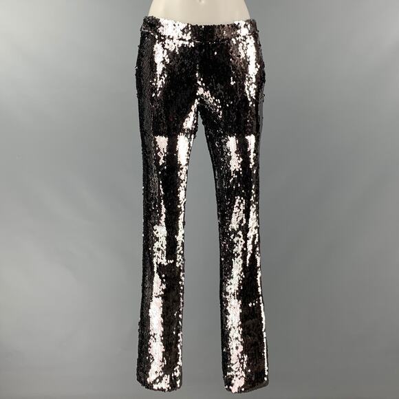 SALLY LAPOINTE Size M Silver Sequined Dress Pants - Picture 1 of 6